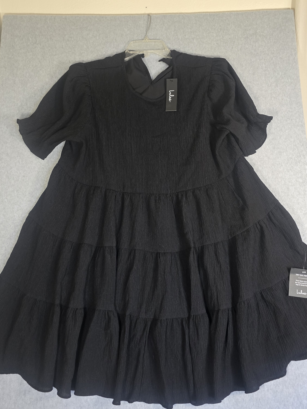 Lulus Favorite Day Black Puff Sleeve Tiered Mini Dress Women’s XL NWT